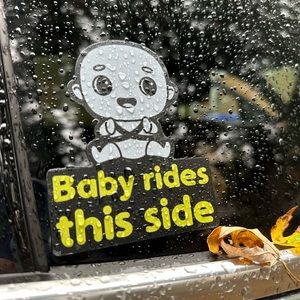 "Baby rides this side" die cut clear vinyl decal for car windows